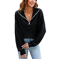 Blooming Jelly Women's Sweater Long Sleeve Quarter Zip Pullover Casual Loose Fit Cable Knit Tops