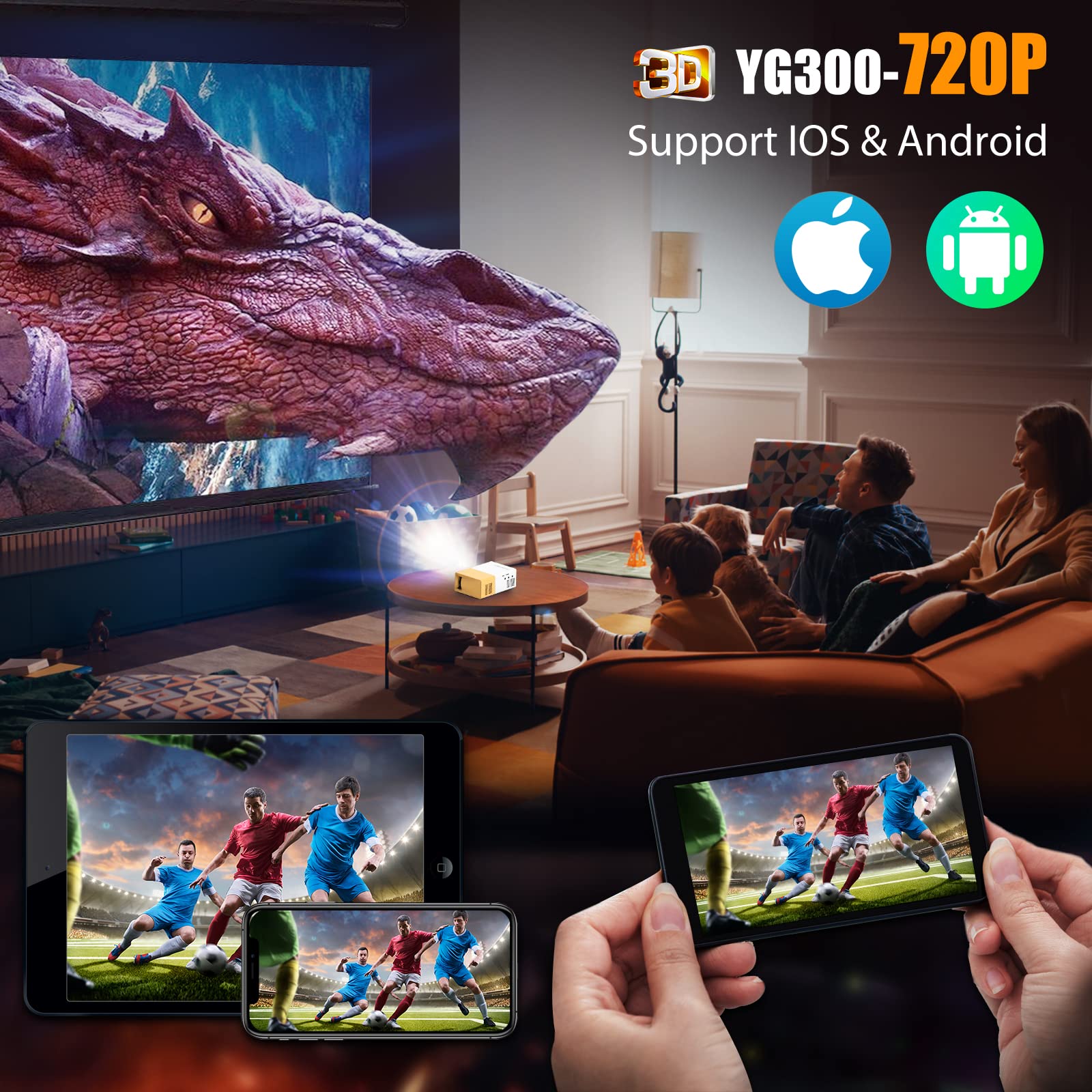 Projector,Meer Mini Projector,Portable Movie Projector,Neat Home Projector,Compatible with iPhone,Android,Windows,Firestick,PS5,Laptop,Tablet,Provide HDMI,USB,Earphone,AV Port and Remote Controller
