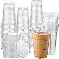 120 Sets - 16 oz Clear Plastic Cups with Lids, Disposable Cups With Straw Slot Lids for Cold Drinks, Milkshake, Smoothie, Iced Coffee and TO-GO Drinkings