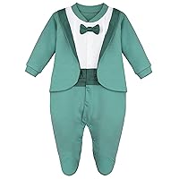 Lilax Baby Boy Gentleman Tuxedo Footie Christmas Holiday Outfit with Bow Tie