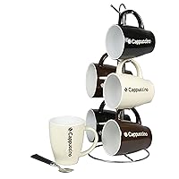Home Basics Coffee Kitchen Countertop, (Beige/Brown) 6 Mug with Stand, Cappuccino, 7 Piece Set
