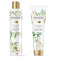 Pantene Sulfate Free Shampoo and Conditioner Set, Volumizing Shampoo and Conditioner for Fine or Flat hair with Bamboo, Safe for Color Treated Hair, Nutrient Blends, 9.6 oz and 8.0 oz