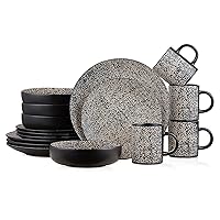 Stone + Lain Sophie Rustic Stoneware Dinnerware Service for 4, Brown and White Textured, 16 Pieces