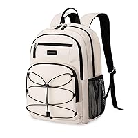 BAGSMAT College Laptop Backpack, 15.6 Inch Travel Backpack Airline Approved, 30L Casual Daily Backpack, Lightweight College Bookbag for Women Men, Beige