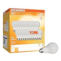 SYLVANIA LED A19 Light Bulb, 60W Equivalent, Efficient 9W, CEC Compliant, 10 Year, Non-Dimmable, 2700K, 800 Lumens, 90 CRI, Soft White - 24 Pack (Package May Vary)