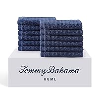 Tommy Bahama- Washcloth Set, Highly Absorbent Cotton Bathroom Decor, Low Linting & Fade Resistant (Northern Pacific Dark Blue, 12 Piece)