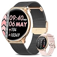 Smart Watches for Women (Answer/Make Calls), 1.32” Fitness Tracker Watch with Heart Rate/Blood Pressure/SpO2/Sleep Monitor, IP68 Waterproof Smart Watch for Android Phones and iPhone - Rose Gold Black