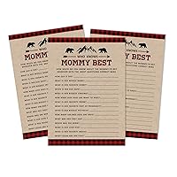 Gender Neutral 50-Pack Who Knows Mommy Best Rustic Kraft Baby Shower Game Cards Lumberjack Fun Activity Cards
