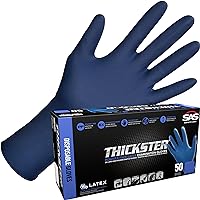 Thickster Powder-Free Exam Grade Latex Disposable Gloves. Size Extra Large. Blue, 14 Mil Thickness, 12