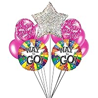 Holographic Star Way to Go Graduation Bouquet 11pc Balloon Pack, Hot Pink