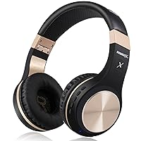Riwbox Bluetooth Headphones, XBT-80 Folding Stereo Wireless Bluetooth Headphones Over Ear with Microphone and Volume Control, Wireless and Wired Headset for PC/Cell Phones/TV/iPad (Black Gold)