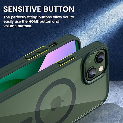 VEGO for iPhone 13 / iPhone 14 Magnetic Case, iPhone 13 Case Compatible with MagSafe, Clear Hard PC Back Cover + Soft TPU Frame Slim Protective Bumper Case for iPhone 13 & iPhone 14 - Alpine Green
