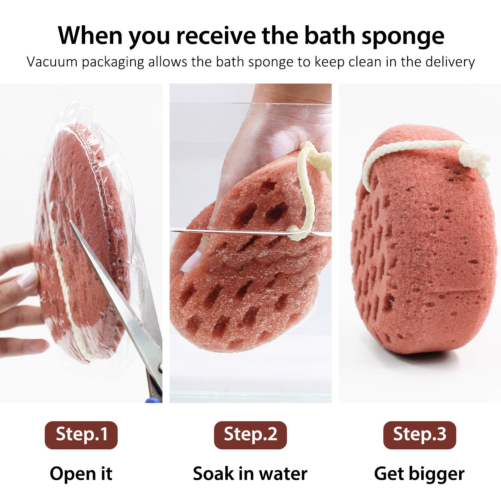 BAIMEI Bath Sponge, Body Loofah Scrubber, Exfoliating Bath Sponge, Shower Use Sponge for Men, Women (Pink Grey)