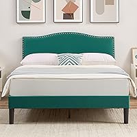 VECELO Queen Bed Frame Platform Bed Frame with Upholstered Headboard, Strong Frame and Wooden Slats Support, Strong Weight Capacity, Non-Slip and Noise-Free, Easy Assembly,Dark Green