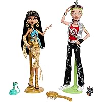 Monster High Booriginal Creeproduction Dolls 2-Pack, Cleo De Nile & Deuce Gorgon Collectible Reproductions with Doll Stands, Diaries & Pets