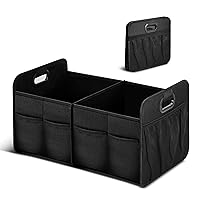 Simple Deluxe Trunk Organizer for Car/SUV, Collapsible 600D Waterproof Oxford Polyester 50L Storage Box, 2 Compartments Multipurpose Travel Accessories, Anti-slip & Leak-proof, Black New