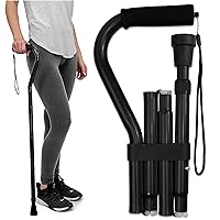 RMS Folding Cane with Offset Foam Handle, Adjustable Walking Stick with Carrying Pouch (Black)