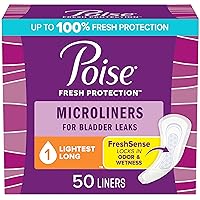 Poise Daily Microliners, Incontinence Panty Liners, 1 Drop Lightest Absorbency, Long Length, 50 Count of Pantiliners