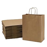 Prime Line Packaging 10x5x13 100 Pack Brown Bags with Handles, Medium Shopping Bags with Handles, Kraft Paper Gift Bags for Small Business, in Bulk