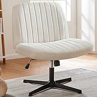 Criss Cross Legged Office Chair, Armless Swivel Wide Desk Chair No Wheels, Modern Height Adjustable Fabric Home Office Desk Chair - Beige