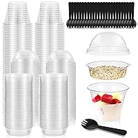 150 Sets 9 oz Clear Plastic Parfait Cups with Lids Mini Dessert Cups with Spoons No Hole and Insert Disposable Yogurt Container Cups with Dome Lids for Yogurt Fruit Cereal Oatmeal Pudding Ice Cream