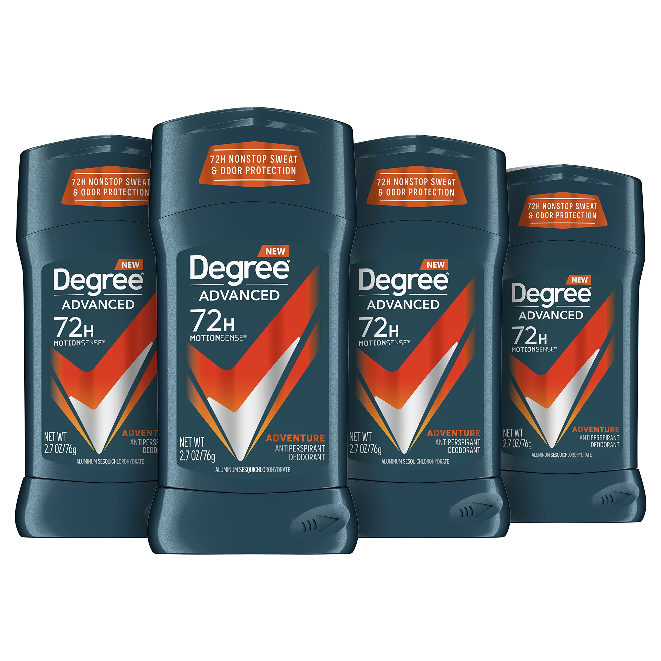 Degree Men Advanced Antiperspirant Deodorant Adventure 72-Hour Sweat and Odor Protection Antiperspirant For Men With MotionSense Technology 2.7 oz ( Pack of 4 )