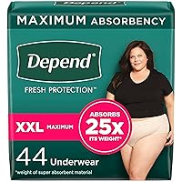 Depend Fresh Protection Adult Incontinence & Postpartum Bladder Leak Underwear for Women, Disposable, Maximum, Extra-Extra-Large, Blush, 44 Count (2 Packs of 22), Packaging May Vary