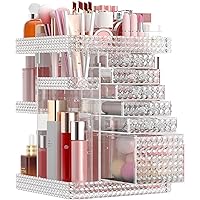 Rotating Makeup Organizer with 6 Drawers[New Updated], DIY Adjustable Make up Organizers and Storage Different Types of Cosmetics and Jewelry, Spinning Perfume Organizer (Plus Size-Clear)