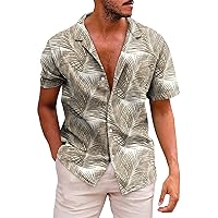 Pub Short Sleeve Summer Modern Tops Men Plus Size Fit V Neck Button Tees Stretchy Print Polyester Top Mens Mint Green