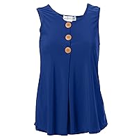 Star Vixen Women's Petite Sleeveless Button Front Flowy Tank Top with Pleated Detail