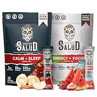 Salud 2-Pack | 2-in-1 Calm + Sleep (Punch) & Energy + Focus (Strawberry Watermelon) – 15 Servings Each, Drink Mix, Dairy & Soy Free, Non-GMO, Gluten Free, Vegan, Low Calorie, 1g of Sugar