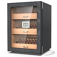 Cigar Humidor Cabinet 3 Layer,Storage 100-150 Counts, Large Wooden Cigar Cabinet Contain Humidifier & 3 Drawers, Carbon Fiber Texture,Digital Hygrometer,Gifts for Men Husband Father