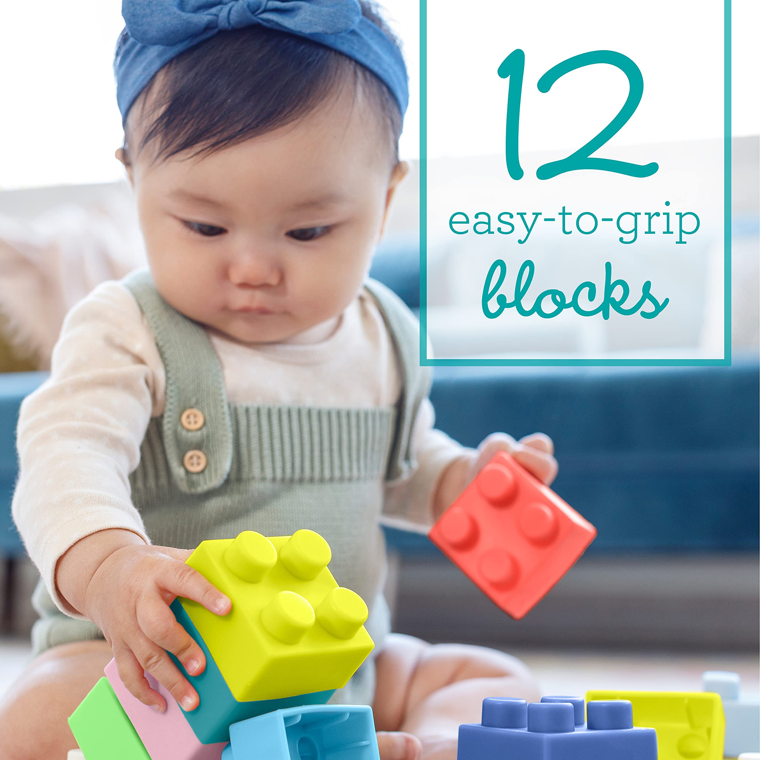 Infantino Super Soft Building Blocks, Easy-to-Hold for Babies & Toddlers, BPA-Free, Multi-Colored, 12-Piece Set