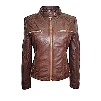 Smart Range SPEED Ladies Brown Fashion Cool Retro Biker Style Motorcycle Leather Jacket 8322