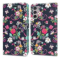 CoverON Pouch Compitable with Samsung Galaxy A24 Wallet Case for Women, RFID Blocking Flip Folio Stand Vegan Leather Floral Cover Sleeve Card Slot for Samsung Galaxy A24 Phone Case - Flower