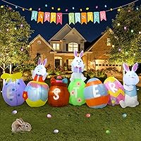 Lvydec 10ft Easter Inflatable Decorations Bunny and Colorful Eggs Clearance, Build-in LED Lights Blow Up Yard Decorations for Easter Outdoor Home Holiday Party, Garden, Lawn Decor