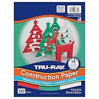 Tru-Ray Premium Construction Paper, Holiday Colored Paper, 3 Assorted Colors, 9” x 12”, 150 Sheets