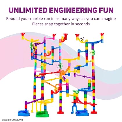 Marble Genius Marble Run (300 Complete Pieces) Maze Track or Race Game for Adults, Teens, Toddlers, or Kids Aged 4-8 Years Old, (118 Translucent Marbulous Pieces + 119 Glass-Marble Set), Extreme Set