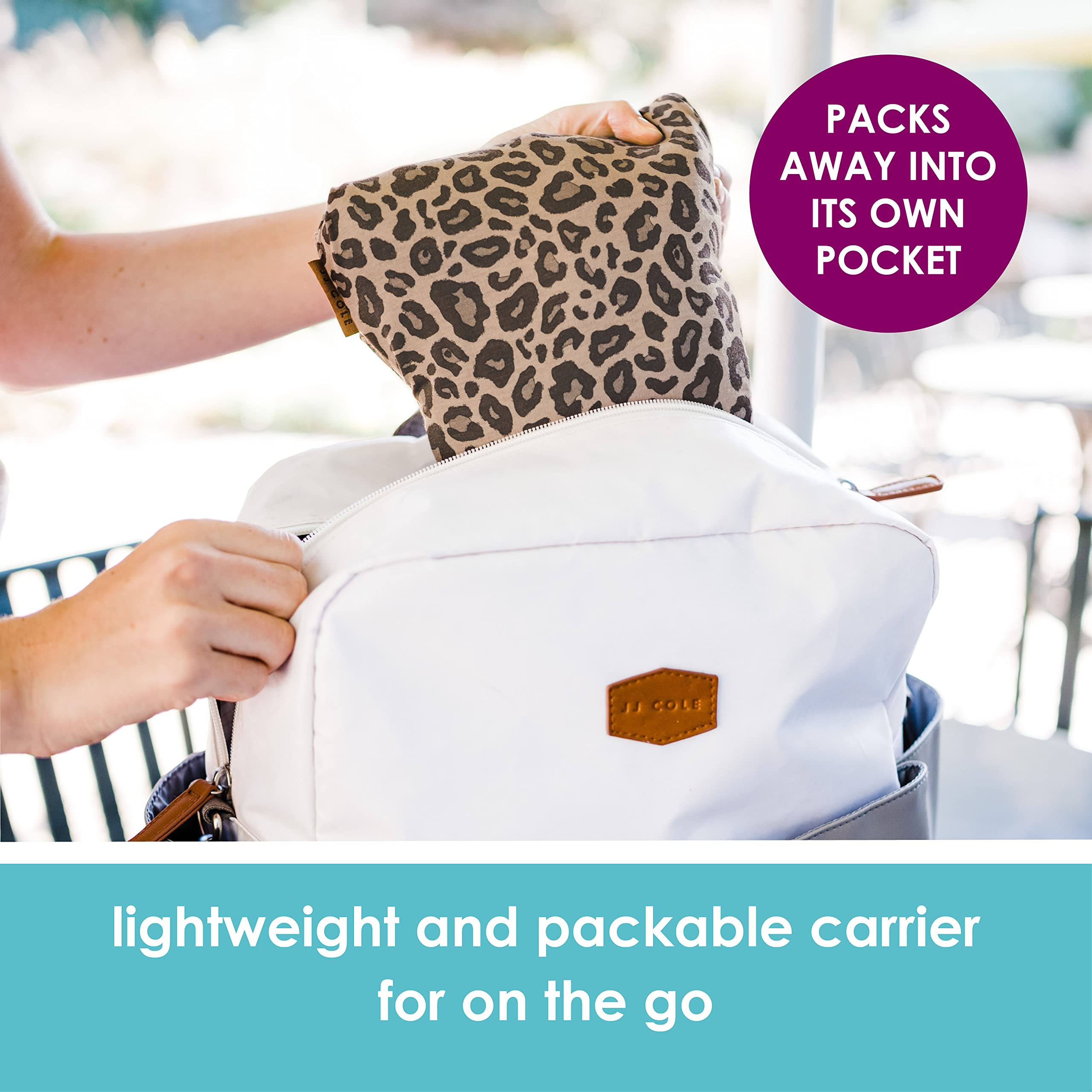 JJ Cole Luma™ Packable Carrier – 4-Position Baby Carrier – Leopard