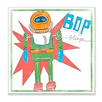 Stupell Industries Vintage Robot Toy Bop Bleep Text Retro Pop, Designed by Jennifer Paxton Parker Wall Plaque, 12 x 12, Multi-Color