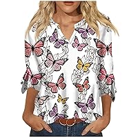 Summer Tops for Women 2024,Ladies Tops and Blouses 3/4 Bell Sleeve V Neck T Shirts Loose Fit Floral Tops Summer Shirt