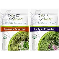 Davis Finest Henna Indigo Powder for Hair Color – 100g Henna with 100g Indigo, Chemical Free Hair Dye for Gray Hair Coverage, Light/Medium/Dark Brown/Black PPD-Free Beard Dye, No Peroxide Hair Color