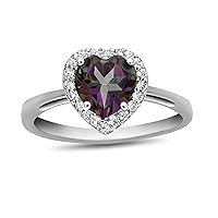 Solid 10k White Gold 6mm Heart Shaped Center Stone with White Topaz accent stones Halo Ring