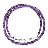 JEWELZ 20 inch Long rondelle Shape Faceted Cut Natural Amethyst 3-3.5 mm Beads Necklace with 925 Sterling Silver Clasp for Women, Girls Unisex