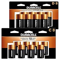 Duracell Coppertop C + D Batteries Combo Pack, 8 Count Each, C Battery and D Battery with Long-Lasting Power, Alkaline Battery - 16 Count Total