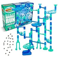 Marble Genius Marble Run Starter Set STEM Toy for Kids Ages 4-12 - 130 Complete Pieces (80 Translucent Marbulous Pieces and 50 Glass Marbles), Construction Building Block Toys, Theme (Ocean),