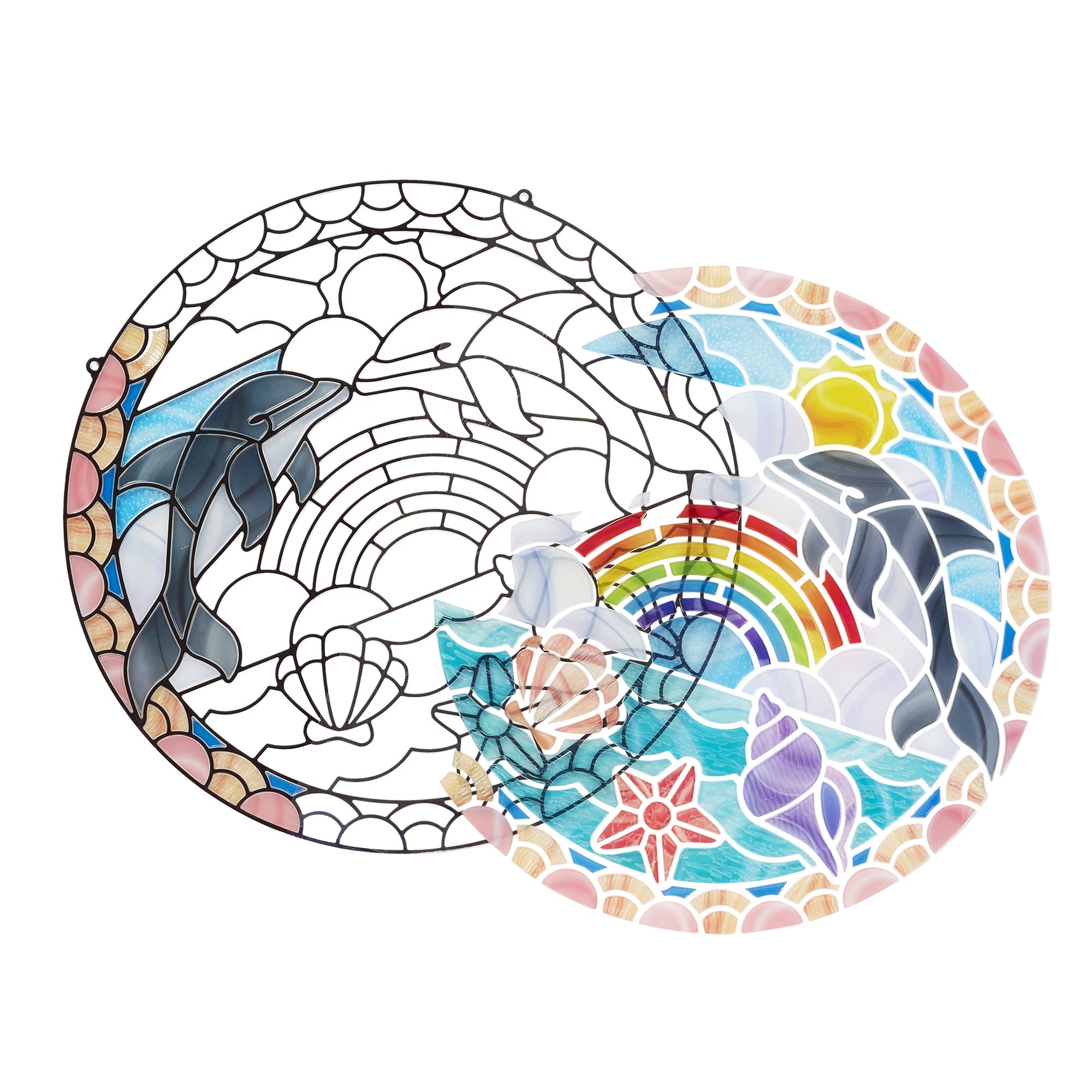 Melissa & Doug Stained Glass Made Easy Craft Kit: Dolphins - 180+ Stickers - Kids Sticker Stained Glass Craft Kit; Ocean Animals Crafts For Kids Ages 5+