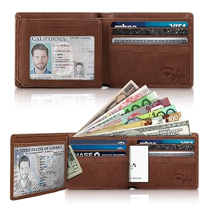 Bryker Hyde 2 ID Window RFID Wallet for Men, Bifold Side Flip, Extra Capacity Travel Wallet (Brown - Distressed Leather)