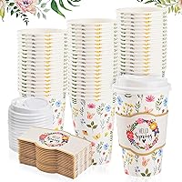 48 Set Spring Floral Disposable Coffee Cups with Lids and Sleeves 16 oz Hello Spring To Go Paper Cups Beverage Drinking Cups for Spring Wedding Easter Party Office Travel Business Supplies