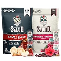 Salud 2-Pack | 2-in-1 Calm + Sleep (Punch) & Hydration + Immunity (Hibiscus) 15 Servings Each, Drink Mix, Dairy & Soy Free, Non-GMO, Gluten Free, Vegan, Low Calorie, 1g of Sugar